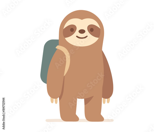 Cute backpack sloth character on white background