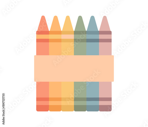 Colorful pastel crayons aligned in a symmetrical row on white background
