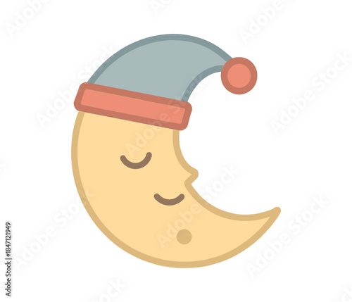 Cute sleeping moon with nightcap in pastel colors for kids' bedtime story themes