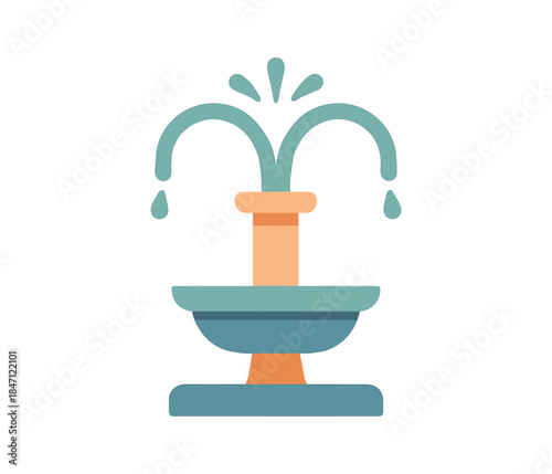 Colorful flat fountain design with flowing water and elegant elements