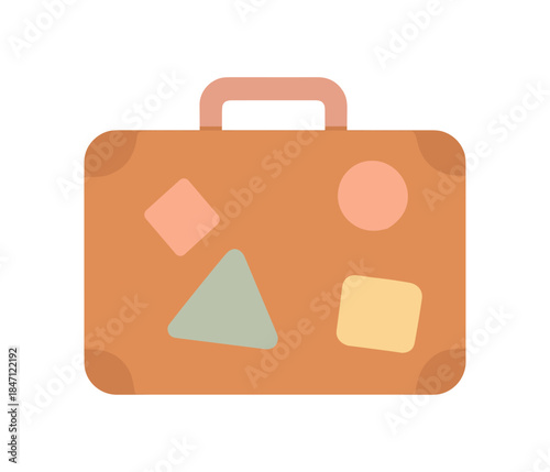 Flat style travel suitcase with colorful patches icon for vacation themes