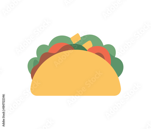 Colorful flat style taco filled with fresh vegetables and cheese