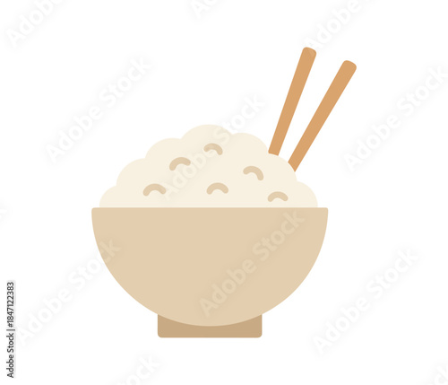 Minimalist flat design bowl of rice with chopsticks