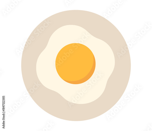 Minimalist flat design of fried egg with soft colors and simplistic style