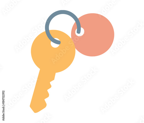 Simple colorful key design with round keychain on white background