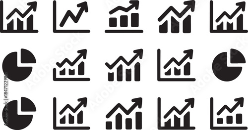 Growth icon set. Containing arrow up, growing graph, business chart icons. Vector illustration.