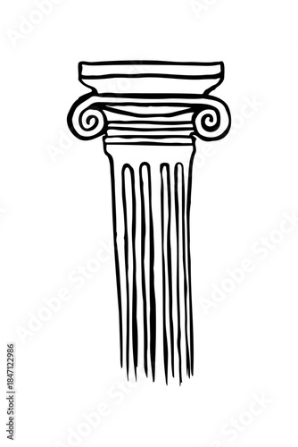 Hand drawn sketch of a vintage Ionic Greek column capital
