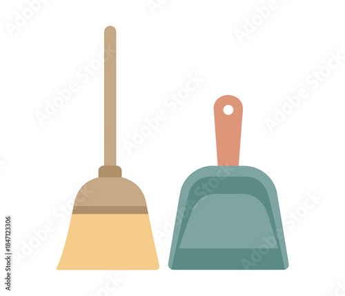 Minimalist cleaning tools with dustpan and broom design for home and office decor