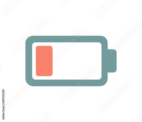Minimalist low battery icon in flat design with red indicator for technology themes
