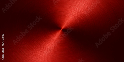 Abstract red background with light rays illuminates a brushed silver metallic plate texture featuring a 3d stainless steel design and a shiny aluminum spotlight backdrop