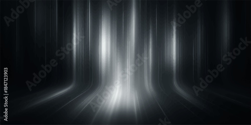 Abstract dark and light backgrounds featuring blue digital lines and a gray metal texture create a motion pattern design for a black wallpaper backdrop with light ray flashes