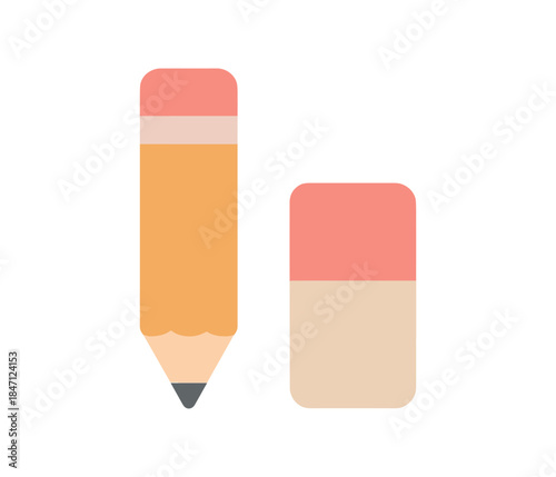 Colorful flat design pencil and eraser on white background