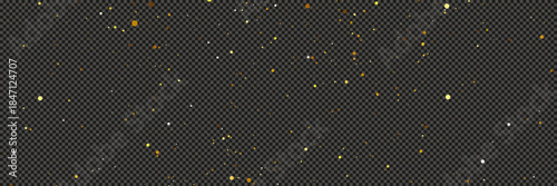 Gold glittering dust with stars on transparent backdrop
