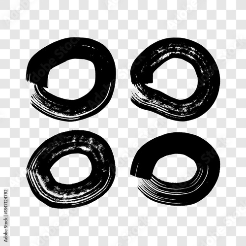 Set of black grunge brush strokes in circle form