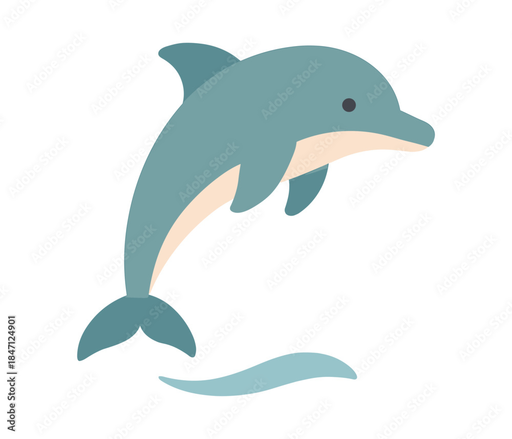 Fototapeta premium Playful dolphin jumping above wave in vibrant flat design