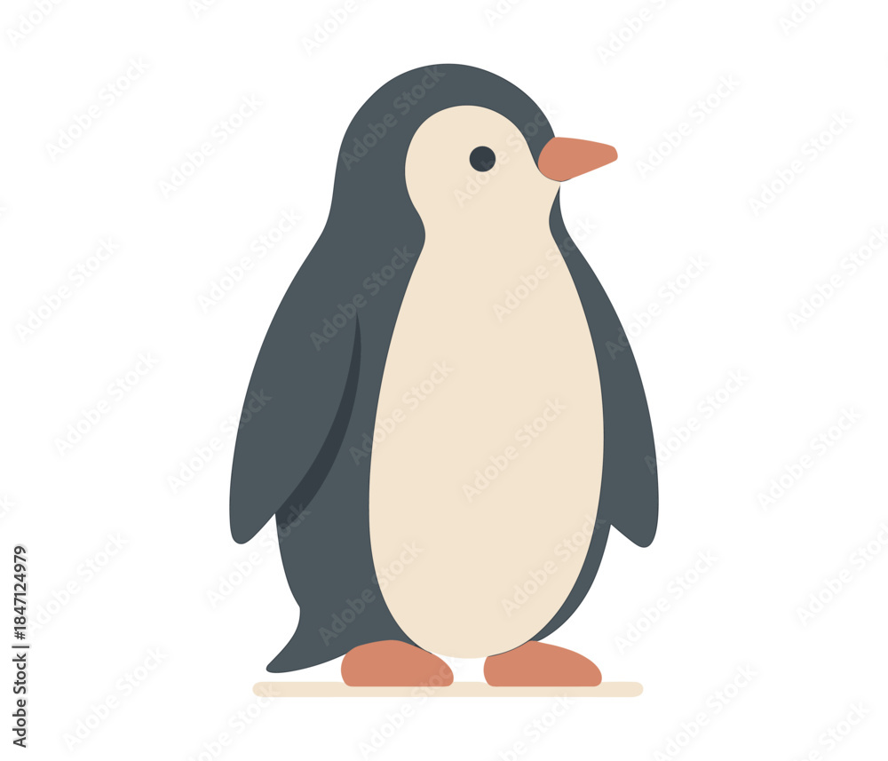 Fototapeta premium Cute flat penguin standing on white background