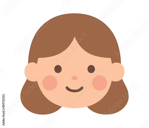 Cute girl avatar with brown hair and cheeks in flat style