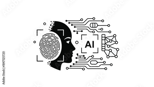 Artificial intelligence concept with human brain and circuit board illustration for technology and innovation