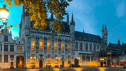 Medieval architecture on the autumn streets of historic center of Bruges, Belgium, October 20, 2025.