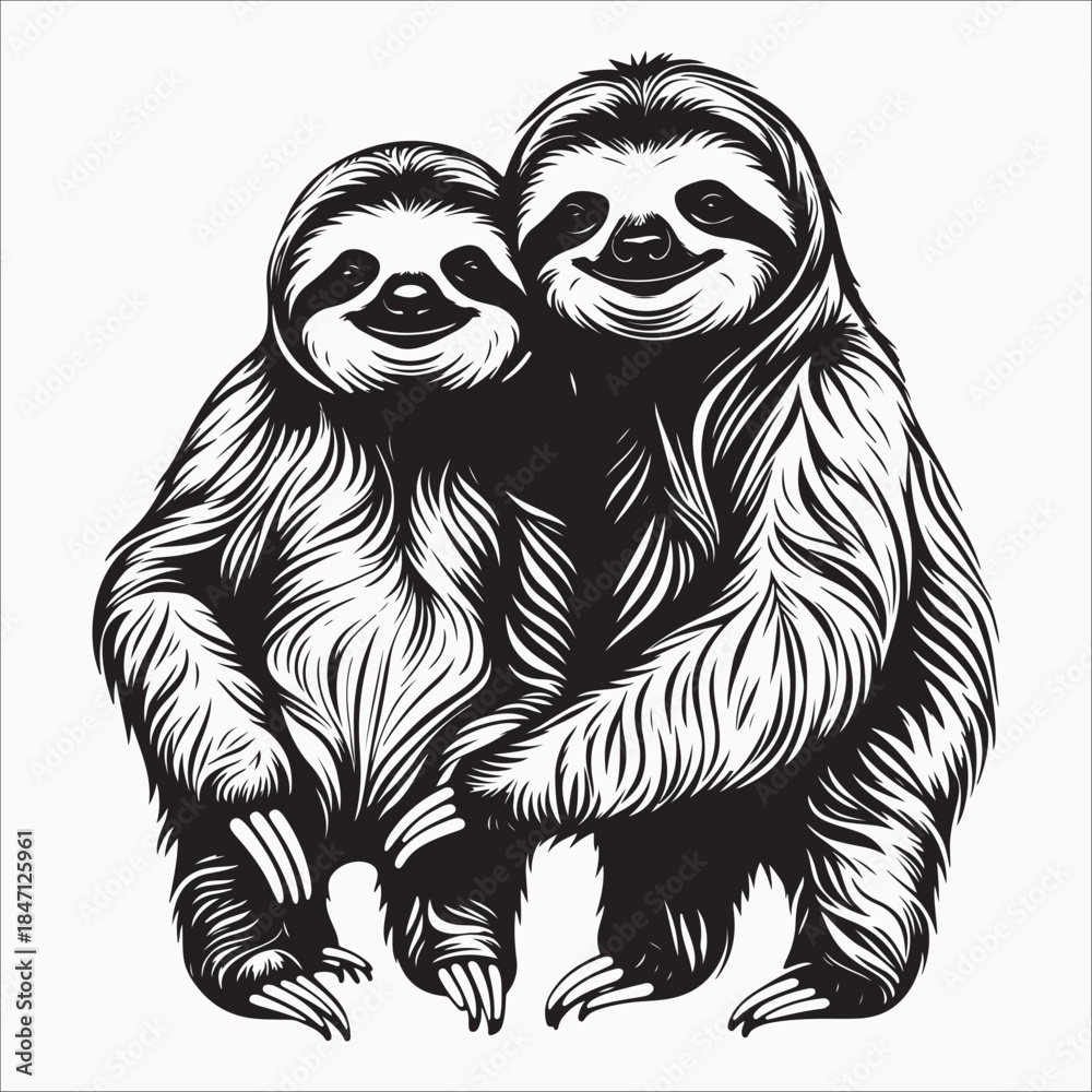 Obraz premium Two sloths embracing silhouette vector illustration