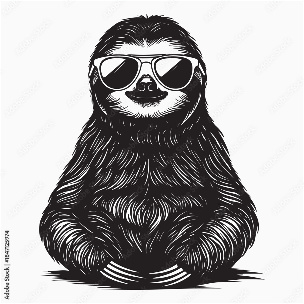 Obraz premium Cool sloth wearing sunglasses silhouette vector illustration