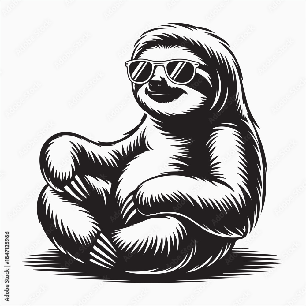 Obraz premium Cool sloth with sunglasses silhouette vector illustration