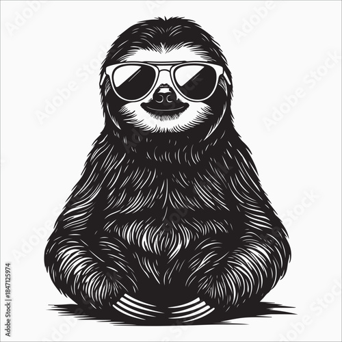 Cool sloth wearing sunglasses silhouette vector illustration