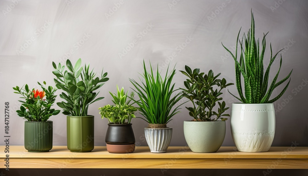 Obraz premium Many different plants in pots on wooden table indoors, space for text. House decor