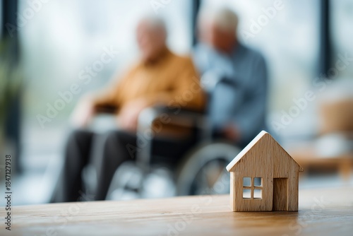 Model of a House on a Table with a Senior Couple Out of Focus