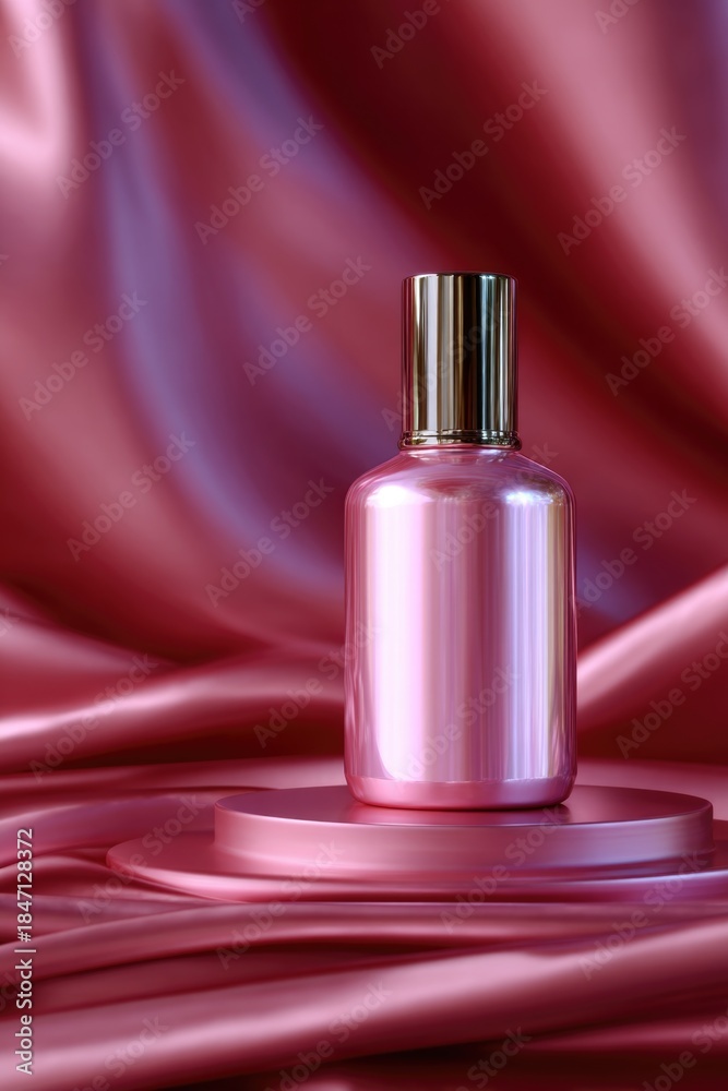 Naklejka premium Pink Perfume Bottle on Pink Fabric