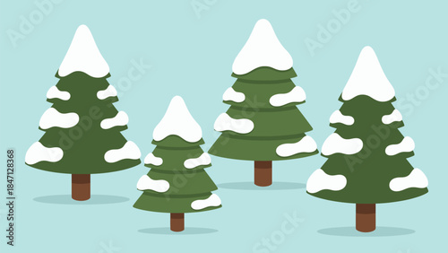 Winter pine tree vector illustration showing snow covered evergreen forest elements for holiday design nature background flat style graphic