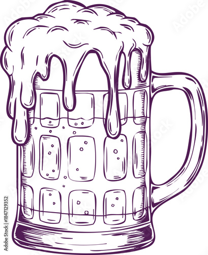 Sketch of a Frothy Beer Mug Overflowing with Foam stein