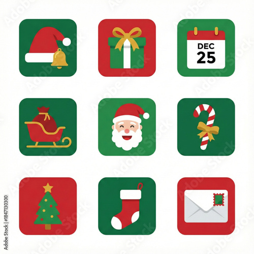 Vibrant Christmas icons set for holiday design and decoration