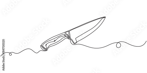 Kitchen knife one line continuous drawing. Kitchen tools continuous one line illustration. Vector minimalist linear illustration, Knife kitchen continuous line. Continuous one line drawing knife pro.