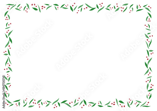 葉っぱと赤い実のボタニカル柄フレームイラスト