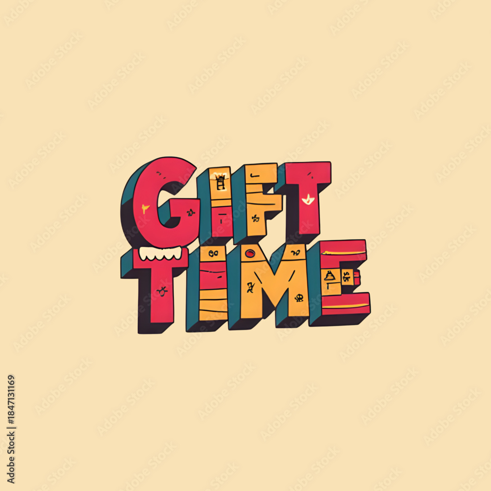 Fototapeta premium Gift Time Retro Lettering Illustration. Celebration, Presents & Special Occasion Typographic Design.