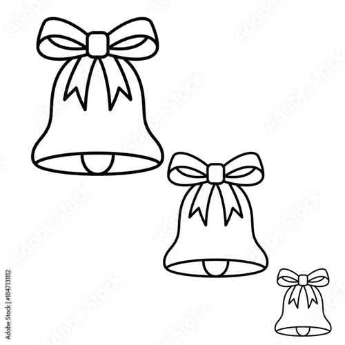 Elegant bells with bows in minimalist line art style for Christmas