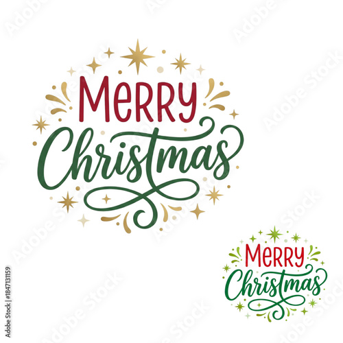 Merry Christmas festive holiday greeting with gold stars