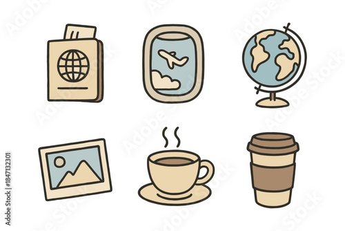 Travel essentials: hand drawn icons set for adventure and exploration
