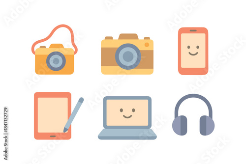 Flat design electronic gadgets collection with smiling faces