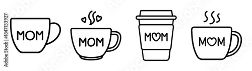 Simple black line art icons collection of mom mugs and coffee cups for mother's day celebration