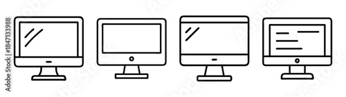 A set of simple line art computer monitor icons for technology and user interface design