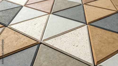 Bio material creative graphic. Geometric arrangement of triangular tiles in earthy tones, creating modern and textured surface
