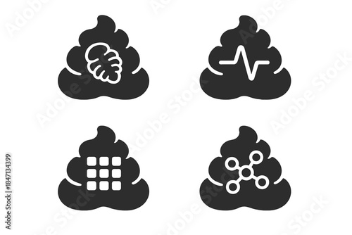 Prehistoric Dung Icons. Solid style icons of prehistoric dung containing messages: fossilized pellets, pulse markers, message