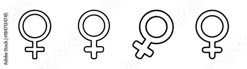 A simple collection of four female gender symbols in minimalist black outline form