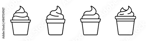 A collection of four black line art soft serve ice cream cup icons for design and menu illustration