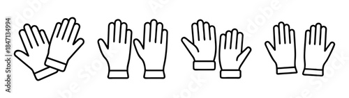 Set of four different outline icons showing pairs of work gloves for safety and protection