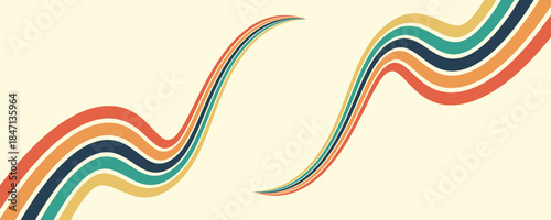 Abstract background of rainbow groovy Wavy Line design in 1970s Hippie Retro style. Vector ilustrasion
