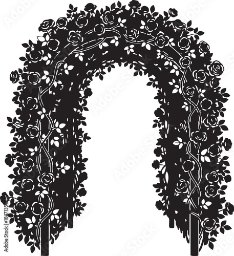 Garden Archway Climbing Roses Arbor Silhouettes isolated on white background
