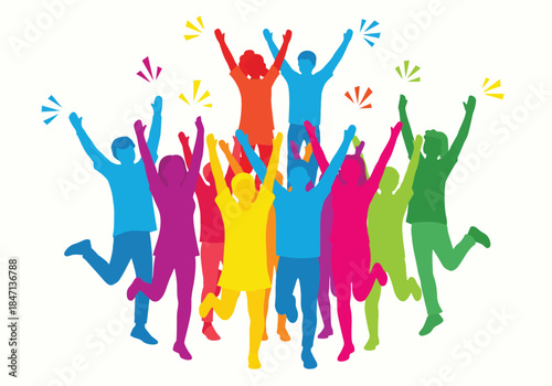 Diverse group of people celebrating with joy and excitement.